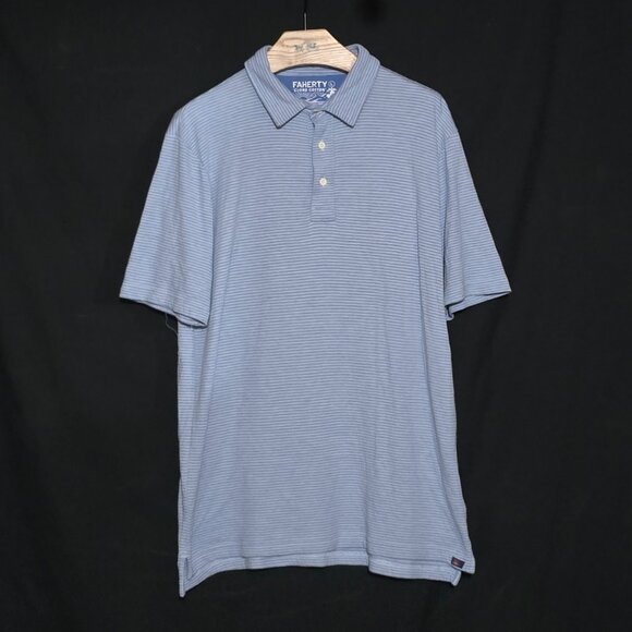 Faherty Cloud Cotton Polo - Blue Blue Striped - Sz L* - Picture 1 of 3